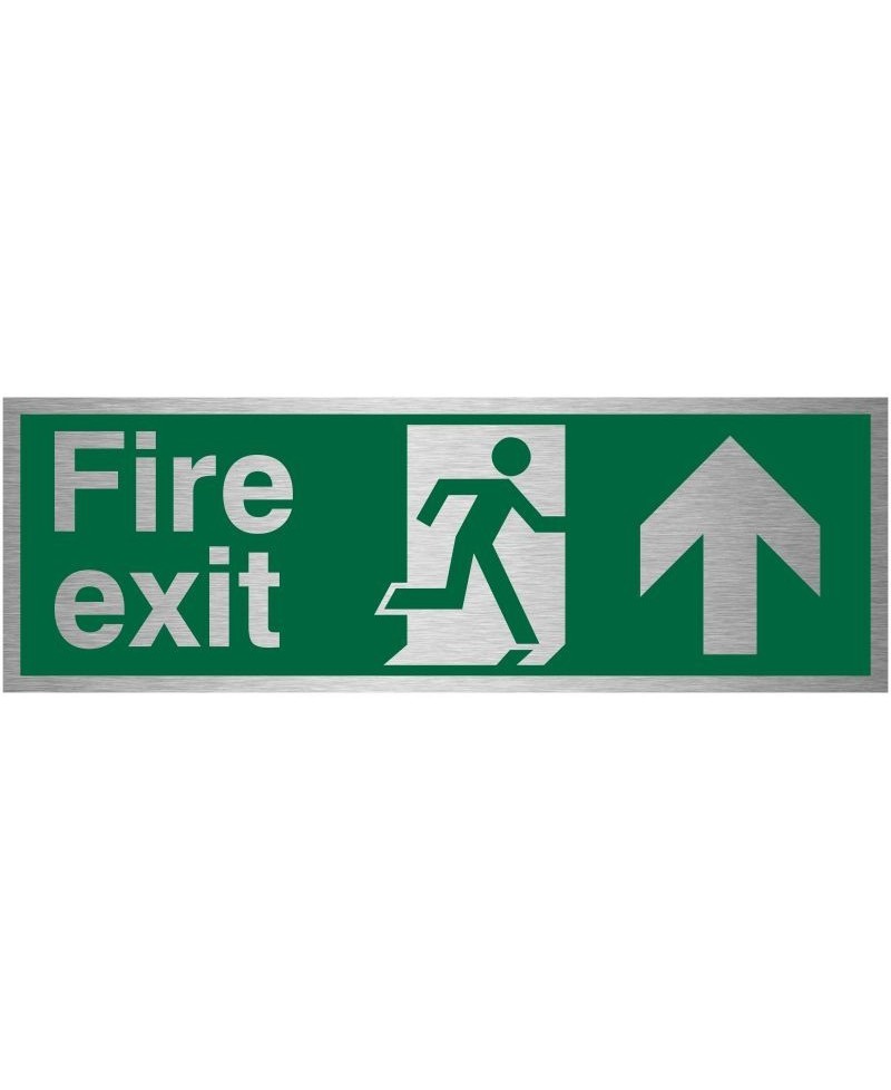 Fire Exit Arrow Up Brushed Aluminium Sign