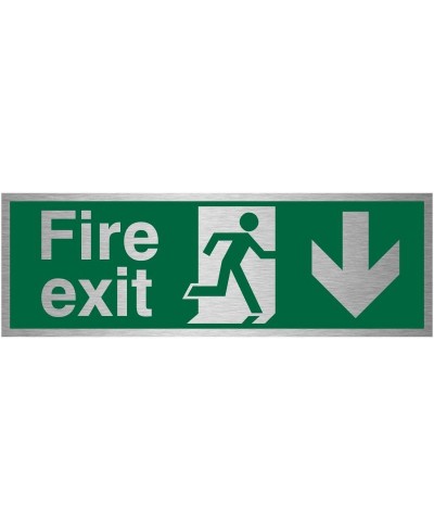 Fire Exit Arrow Down Brushed Aluminium Sign