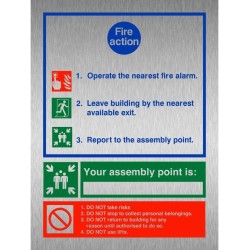 3 Point Fire Action Brushed Aluminium Notice Sign Prestige Fire Action Sign 150 x 200mm