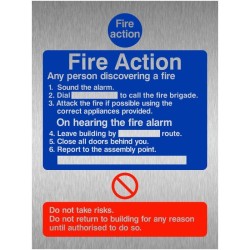 6 Point Fire Action Brushed Aluminium Notice Sign 6 Point Fire Action Brushed Aluminium Notice Sign