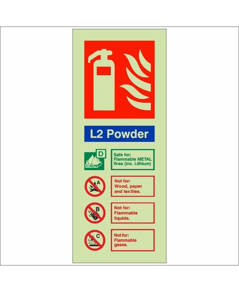 Glow In The Dark L2 Powder Fire Extinguisher ID Sign