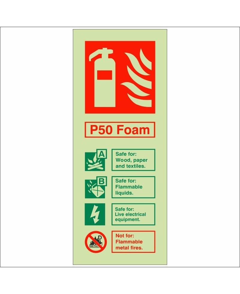 Glow In The Dark P50 Foam Fire Extinguisher ID Sign