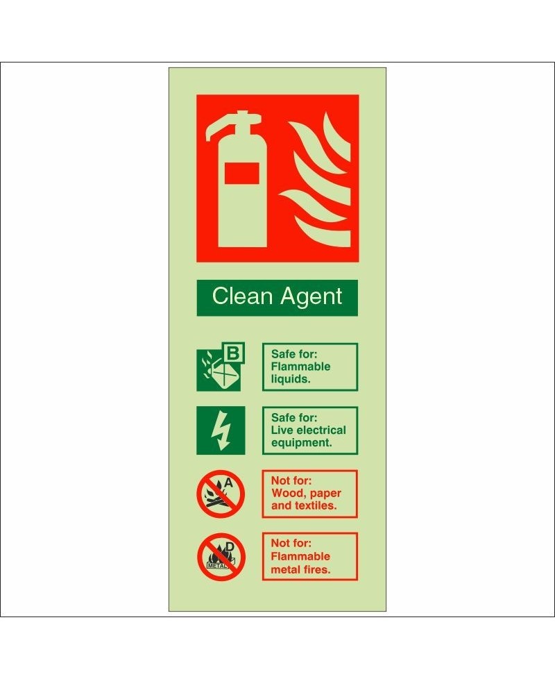 Glow In The Dark Clean Agent Fire Extinguisher ID Sign