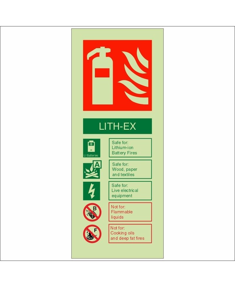 Glow In The Dark LITH-EX Fire Extinguisher ID Sign