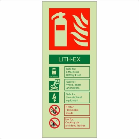 LITH-EX Glow In The Dark Fire Extinguisher ID Sign 80x200h