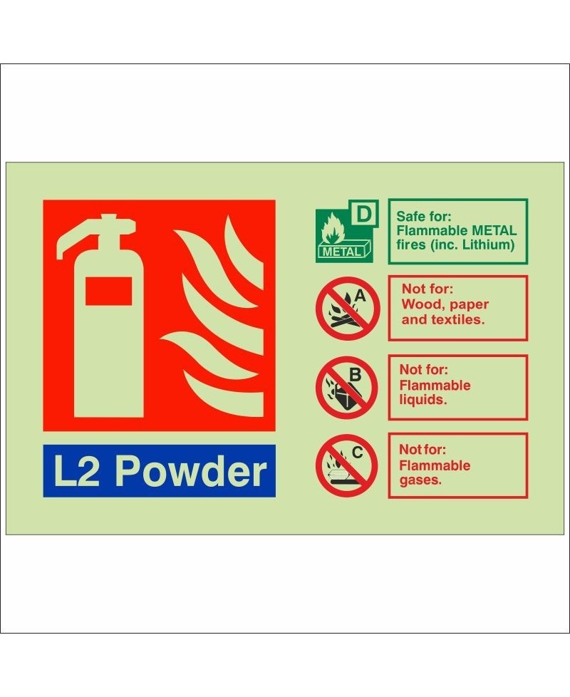 Glow In The Dark L2 Powder Fire Extinguisher ID Sign