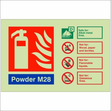 Glow In The Dark Powder M28 Fire Extinguisher ID Sign 150mm x 100mm Landscape