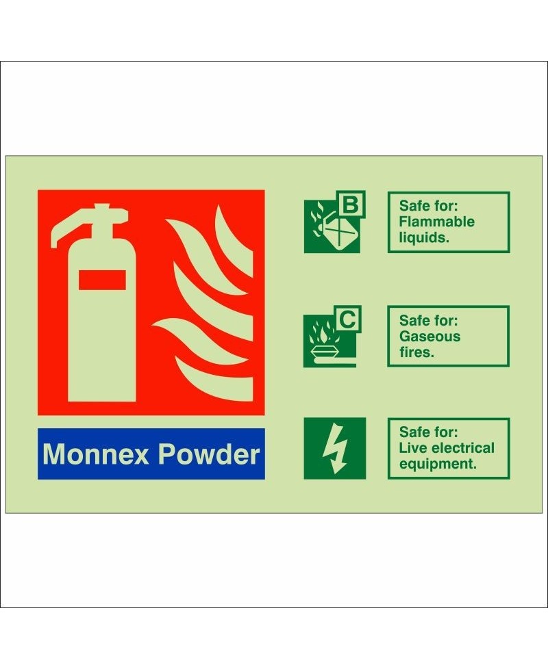 Glow In The Dark Monnex Powder Fire Extinguisher ID Sign