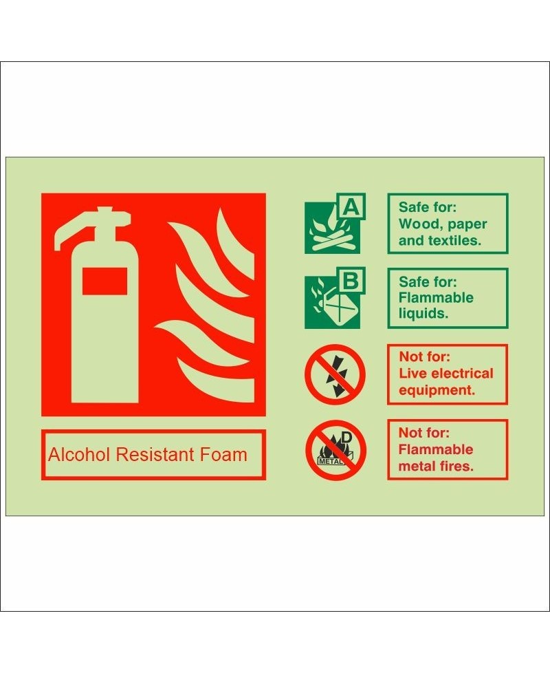 Glow In The Dark Alcohol Resistant Foam Fire Extinguisher ID Sign