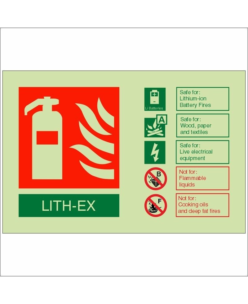 Glow In The Dark LITH-EX Fire Extinguisher ID Sign