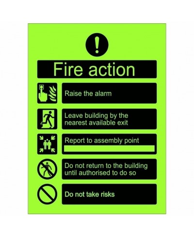 Raise The Alarm Glow In The Dark Fire Action Notice Sign - Class C