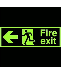 Extra Large Glow in the Dark Fire Exit Left Sign 900mm x 300mm - Rigid Plastic