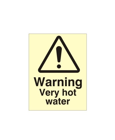 Warning Very Hot Water Photoluminescent Sign