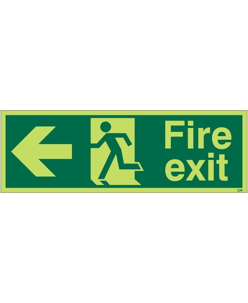 Photoluminescent Glow In The Dark Fire Exit Left Sign - Class C