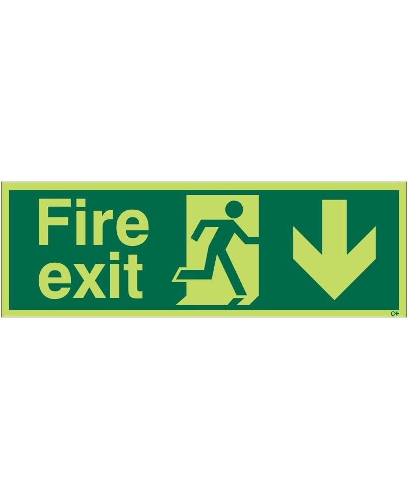 Photoluminescent Fire Exit Arrow Down Sign - Class C