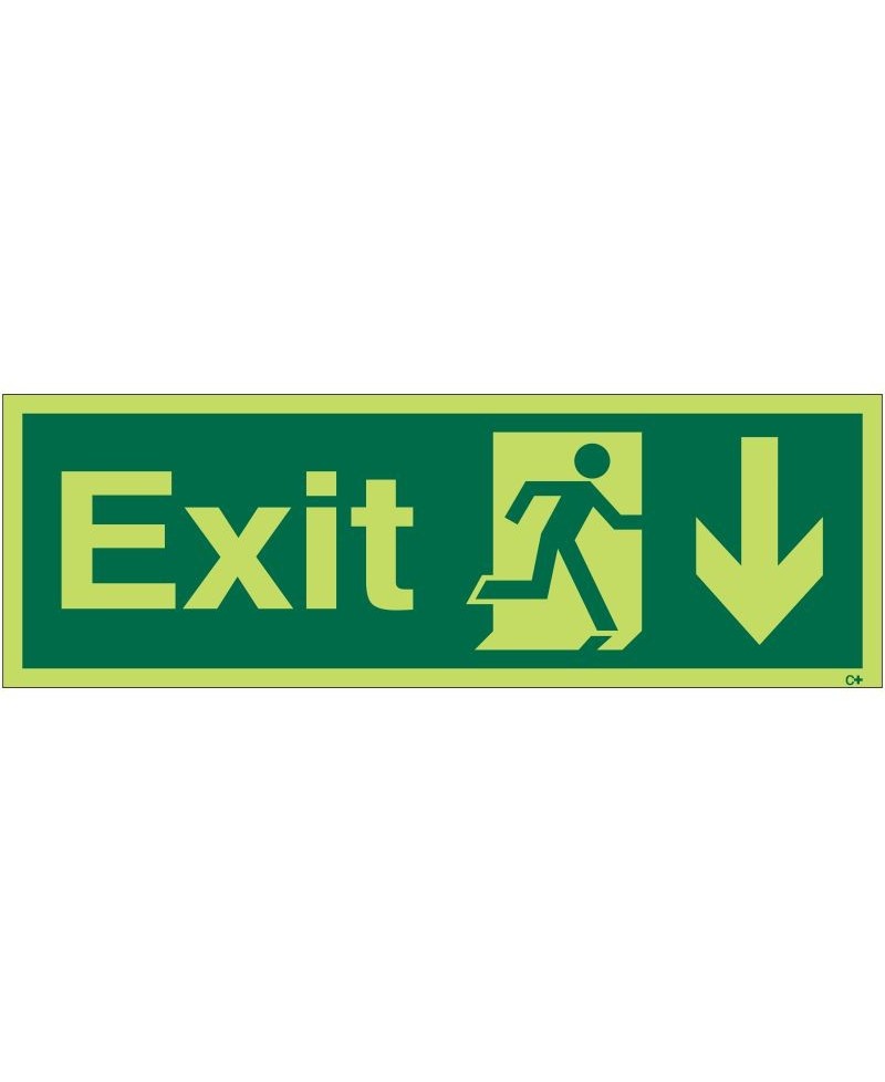 Photoluminescent Exit Arrow Down Sign - Class C