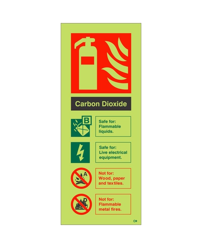 Glow in the Dark Carbon Dioxide Fire Extinguisher Sign - Class C