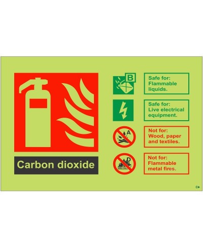 Glow In The Dark Carbon Dioxide Fire Extinguisher Sign - Class C