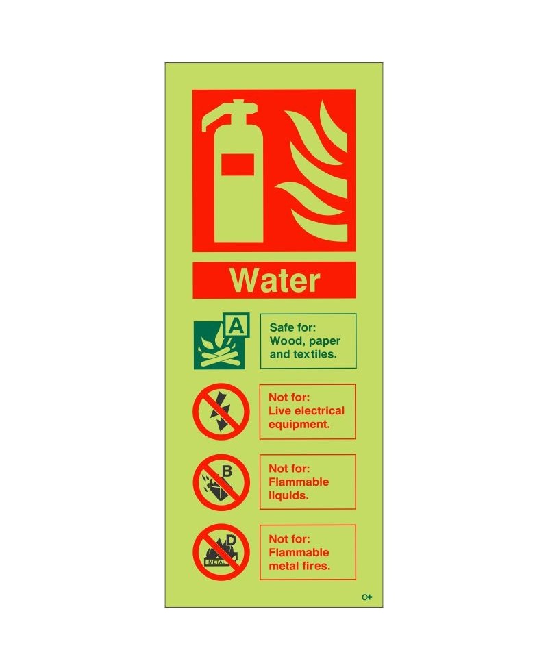 Glow in the Dark Water Fire Extinguisher Sign - Class C