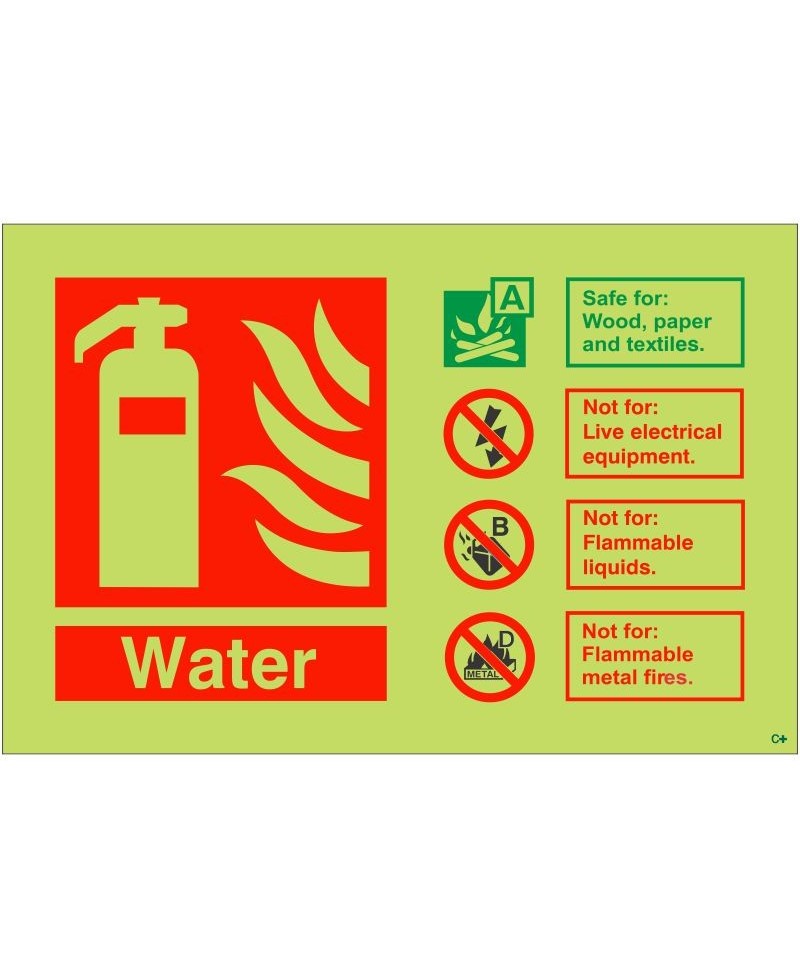 Glow In The Dark Water Fire Extinguisher Sign - Class C