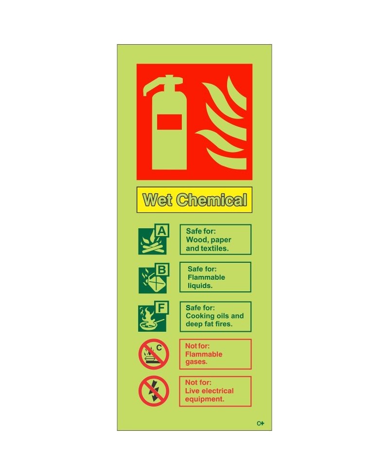 Glow in the Dark Wet Chemical Fire Exinguisher Sign - Class C