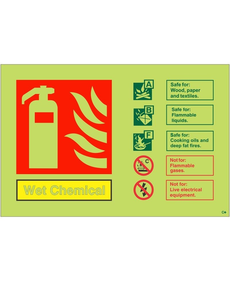 Glow In The Dark Wet Chemical Fire Extinguisher Sign - Class C