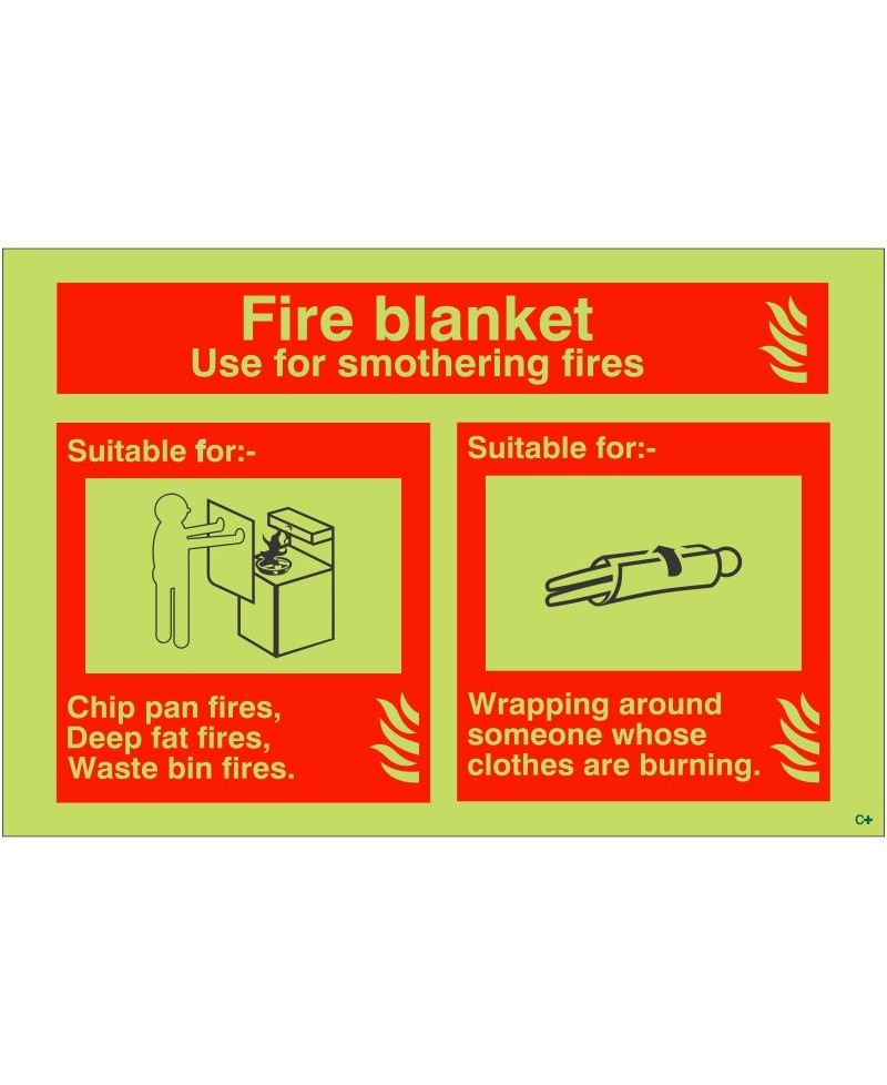 Glow In The Dark Fire Blanket Fire Extinguisher Sign - Class C