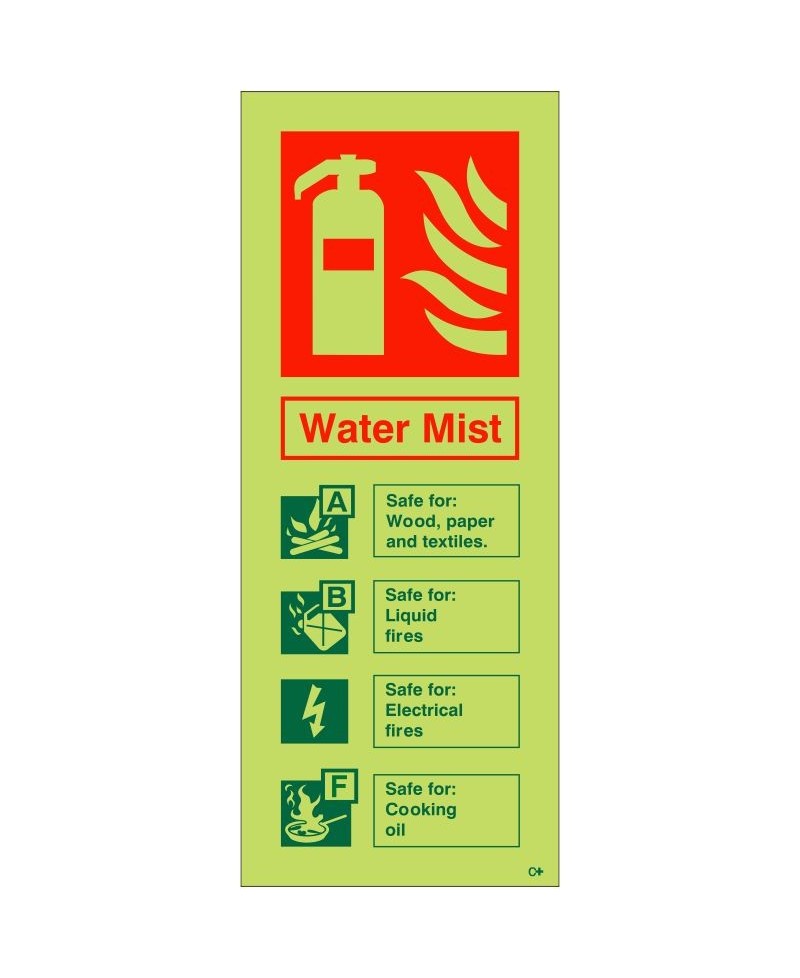 Glow in the Dark Water Mist Fire Extinguisher Sign - Class C