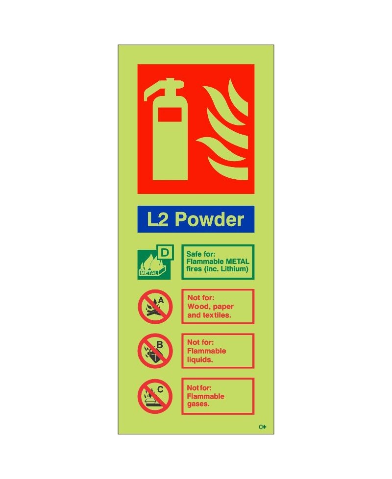 Glow In The Dark L2 Powder Fire Extinguisher ID Sign - Class C