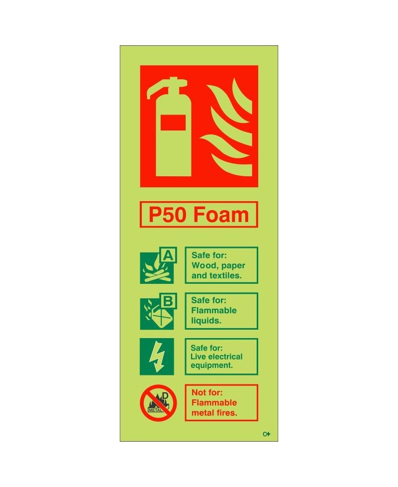 Glow In The Dark P50 Foam Fire Extinguisher ID Sign - Class C