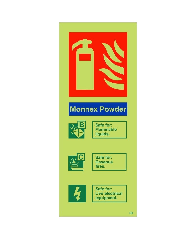 Glow In The Dark Monnex Powder Fire Extinguisher ID Sign - Class C