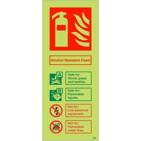 Glow In The Dark Alcohol Resistant Foam Fire Extinguisher ID Sign 80X200h Portrait