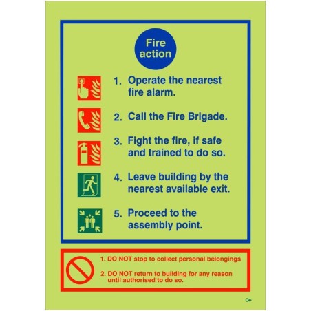 Photoluminescent Fire Action Sign