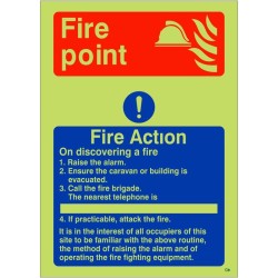 Glow In The Dark Fire Point Fire Action Sign - BS 5499 Compliant Photoluminescent Fire Action Sign