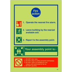 3 Point Glow In The Dark Fire Action Sign - Your Assembly Point Is - BS 5499 Compliant 3 Point Glow In The Dark Fire Action Sign - Your Assembly Point Is - BS 5499 Compliant
