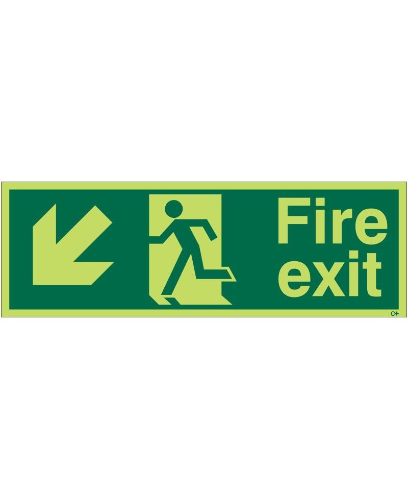 Photoluminescent Fire Exit Arrow Down Left Sign - Class C