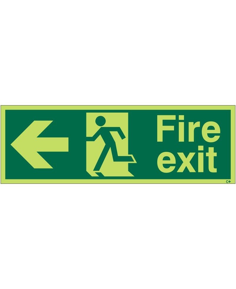 Extra Large Glow in the Dark Fire Exit Left Sign 900mm x 300mm - Rigid Plastic - Class C
