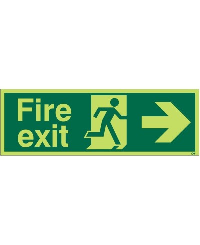 Extra Large Glow in the Dark Fire Exit Right Sign 900mm x 300mm - Rigid Plastic - Class C