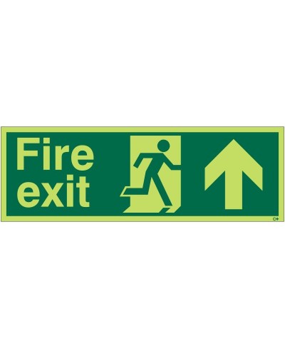Extra Large Glow in the Dark Fire Exit Up Sign 900mm x 300mm - Rigid Plastic - Class C