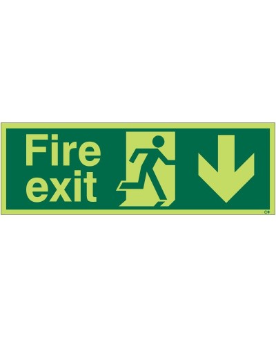 Extra Large Glow in the Dark Fire Exit Down Sign 900mm x 300mm - Rigid Plastic - Class C
