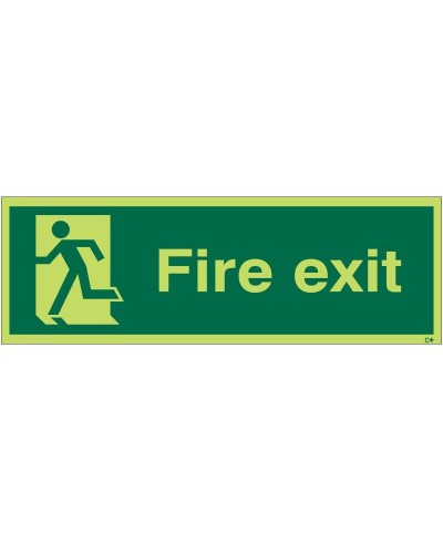 Extra Large Glow in the Dark Fire Exit Running Man Left Sign 900mm x 300mm - Rigid Plastic - Class C