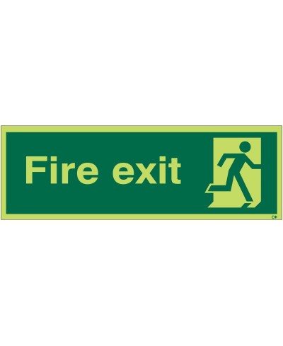 Extra Large Glow in the Dark Fire Exit Running Man Right Sign 900mm x 300mm - Rigid Plastic - Class C