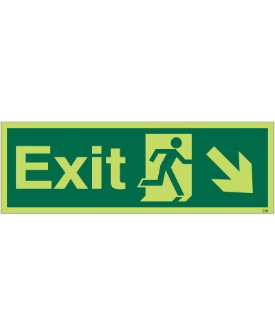 Photoluminescent Exit Arrow Down Right Sign - Class C
