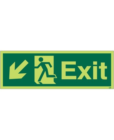 Photoluminescent Exit Arrow Down Left Sign - Class C