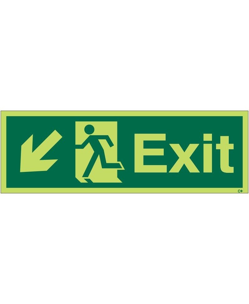Photoluminescent Exit Arrow Down Left Sign - Class C