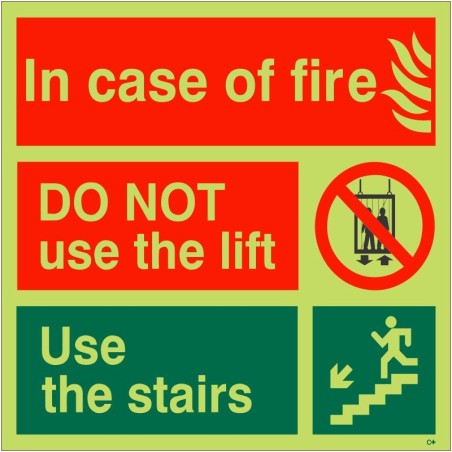 Glow In The Dark Incase Of Fire Do Not Use The Lift Fire Action Notice Sign