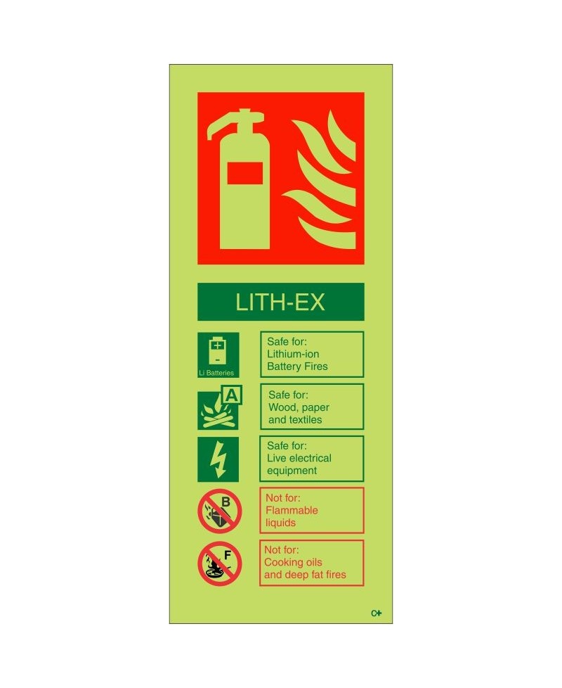 Glow In The Dark LITH-EX Fire Extinguisher ID Sign - Class C