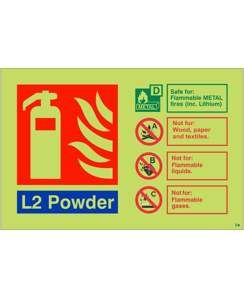 Glow In The Dark L2 Powder Fire Extinguisher ID Sign - Class C