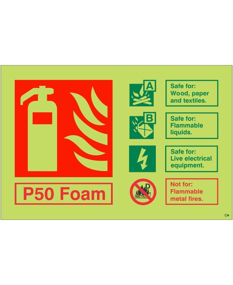 Glow In The Dark P50 Foam Fire Extinguisher ID Sign - Class C