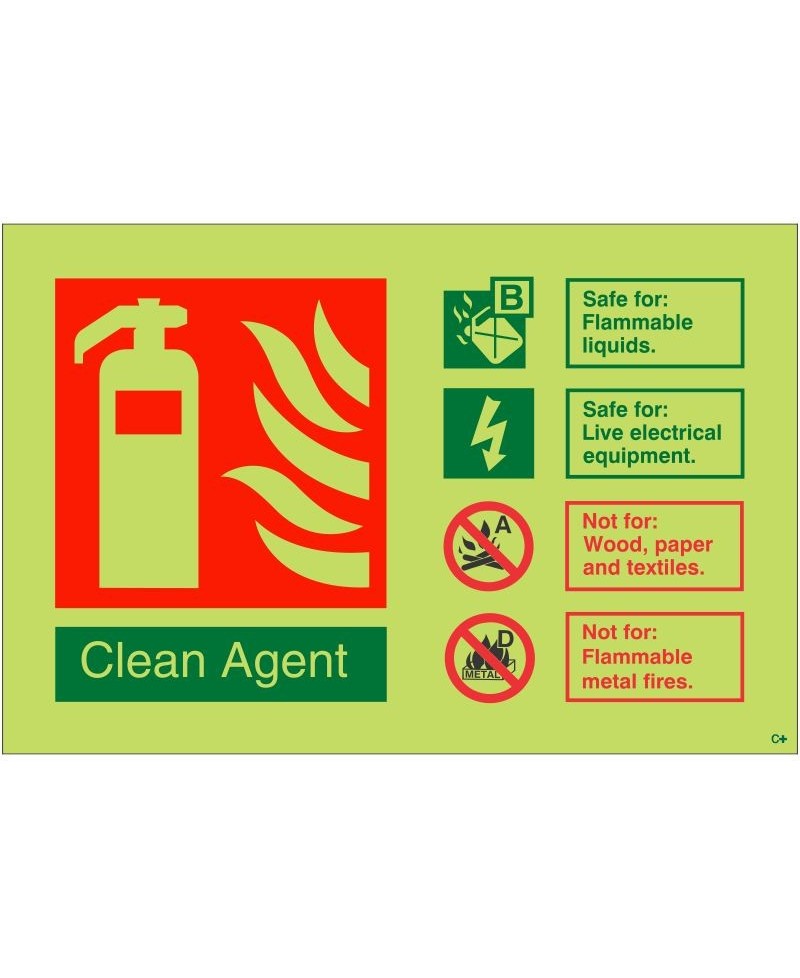 Glow In The Dark Clean Agent Fire Extinguisher ID Sign - Class C